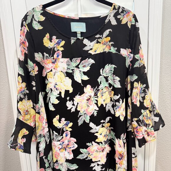 ! EUC Skies Are Blue Black Floral Flutter Sleeve Dress ! - Picture 1 of 4
